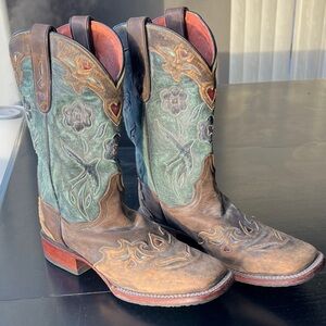 Dan Post Teal Vintage Bluebird Brown Embroidered Boots